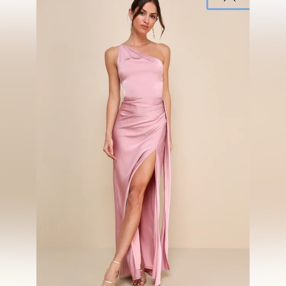 NWT Lulus Signature Elegance Rose Satin One-Shoulder Maxi Dress
